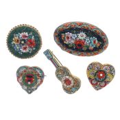 Micro Mosaic Brooch Collection inc. Souvenir, Italy, Guitar