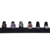 Gemstone Silver Ring Collection inc. Carnelian, Lapis, Moonstone, 28.3g