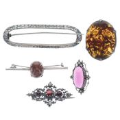 Antique Silver Brooch Collection inc. Paste, Gemstone, Seed Pearl, 28g