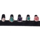 Gemstone Silver Ring Collection inc. TGGC, Rhodochrosite, Amethyst, Turquoise, 41.5g