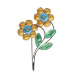 Bernard Instone Arts & Crafts 800 Silver Enamel Flower Brooch, 10.7g