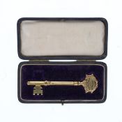 Antique Sterling Silver Gilt Presentation Key In Fitted Case, 32g