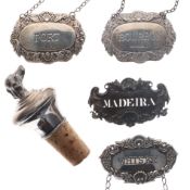 Sterling Silver Decanter Labels & Bottle Stopper Collection, 104g