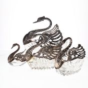 Sterling Silver Mounted Swan Glass Trinket Boxes Collection, 1274g