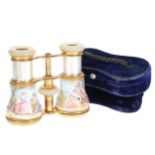 Maison Crosti - French Hand Painted Enamel and Mother of Pearl Opera Glasses