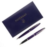 Waterman - Carene Purple Fountain Pen Set, 18ct White Gold Nib.