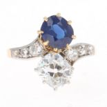 Sapphire and Diamond Set Gold Toi-Et-Moi Ring, 4.3g
