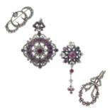 Antique Paste Silver Jewellery Collection including Crescent, Locket, Seed Pearl, 28g