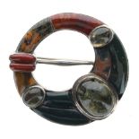 Scottish Revival Hardstone Silver Brooch, 25g
