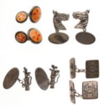Silver Cufflink Collection including Antique, Enamel, Novelty, 50g