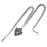 Antique Double Albert Sterling Silver Watch Chain with Fob, 44g