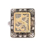 Antique Sterling Silver Poison Pill Ring With Low Carat Gold Top, 6.5g
