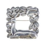 Georg Jensen Deer and Squirrel Silver Brooch #318 by Arno Malinowski, 22.5g