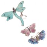 Enamel Silver Butterfly Brooches Collection including John Atkins & Son, 14g