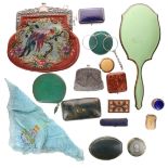 Antique and Later Ladies Vanity Items including Guilloche Enamel, Purses