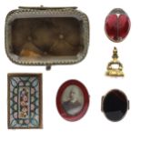Antique Trinkets and Collectables including Carnelian Fob, Beveled Glass, Micro Mosaic, Guilloche En