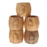Robert Mouseman Thompson Carved Oak Napkin Rings