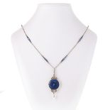 Antique Silver Enamel Necklace with Locket Pendant, 12g