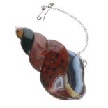 Antique Scottish Revival Agate Silver Brooch, 31.1g