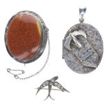 Antique Silver Jewellery Collection including Locket, Paste, Gold Stone, Victorian, 38.8g