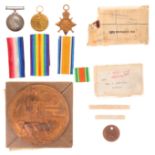 WW1 1914-15 Star Trio & Death Plaque with ID Tag and Postal Packet