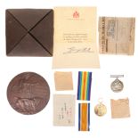 WW1 Medal Pair and Death Plaque with Envelope & Postal Packet