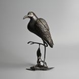 A LARGE JAPANESE BRONZE INCENSE BURNER AND COVER IN THE FORM OF AN EGRET, MEIJI PERIOD.