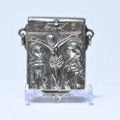 Silver pyx, decorated with a relief of the Crucifixion, 17th century