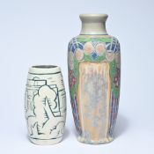 Joseph Mougin vase, Nancy, 2 stoneware vases, Art Nouveau vase with floral decoration and an Art Dec
