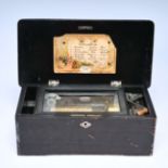 Swiss cylinder music box 'Columbia', ca. 1880–1895, the label with list of melodies (6) and trade la