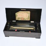 Large Swiss music box in a wooden case with a glass protective cover and brass mechanism. The lid fe