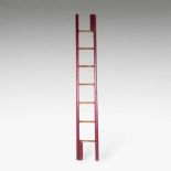 20th-century English leather folding library ladder 'Stick' in red leather