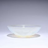 Art Deco fruit bowl in transparent pressed and frosted glass, France