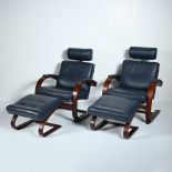2 vintage leather armchairs by Nelo Sweden, with ottoman, marked