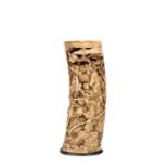 ☼ A CARVED IVORY VASE IN HIGH RELIEF, Japan, Meiji period, late 19th century