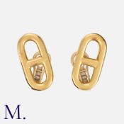 HERMES. A Pair of Anchor Link Earrings in 18K yellow gold with anchor link form. Signed Hermes Paris