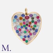 A Gem-Set Locket Pendant in yellow gold the heart shaped form set with various gemstones and