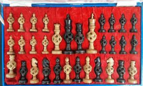 INDIAN SANDALWOOD AND EBONY CHESS SET, LATE 20TH CENTURY