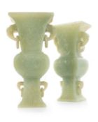 PAIR OF CHINESE JADE 'GU' VASES, EARLY 20TH CENTURY