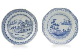 TWO CHINESE BLUE AND WHITE PLATES, 18TH CENTURY, QIANLONG (1736 - 1795)