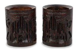 PAIR OF CHINESE BAMBOO BRUSH POTS, EARLY/MID 20TH CENTURY