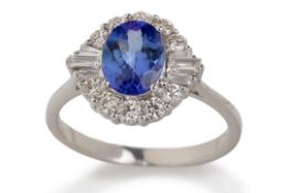 CERTIFICATED TANZANITE AND DIAMOND RING,