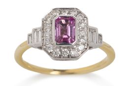 ART DECO STYLE PINK SAPPHIRE AND DIAMOND RING,