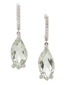 PAIR OF GREEN AMETHYST AND DIAMOND EARRINGS,