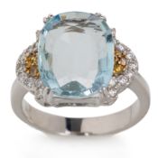 AQUAMARINE AND DIAMOND RING,