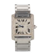 CARTIER TANK FRANCAISE, STAINLESS STEEL AND DIAMOND QUARTZ WRIST WATCH