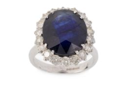SAPPHIRE AND DIAMOND CLUSTER RING,