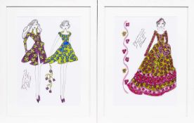 * ROZ JENNINGS, TWO ORIGINAL ILLUSTRATIONS OF DESIGNS FOR LAURA ASHLEY