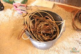 TUB OF ASSORTED SPURS, REIGNS AND ROPES