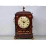 A Regency brass inlaid, mahogany cased Bracket Clock with white enamel circular dial inscribed